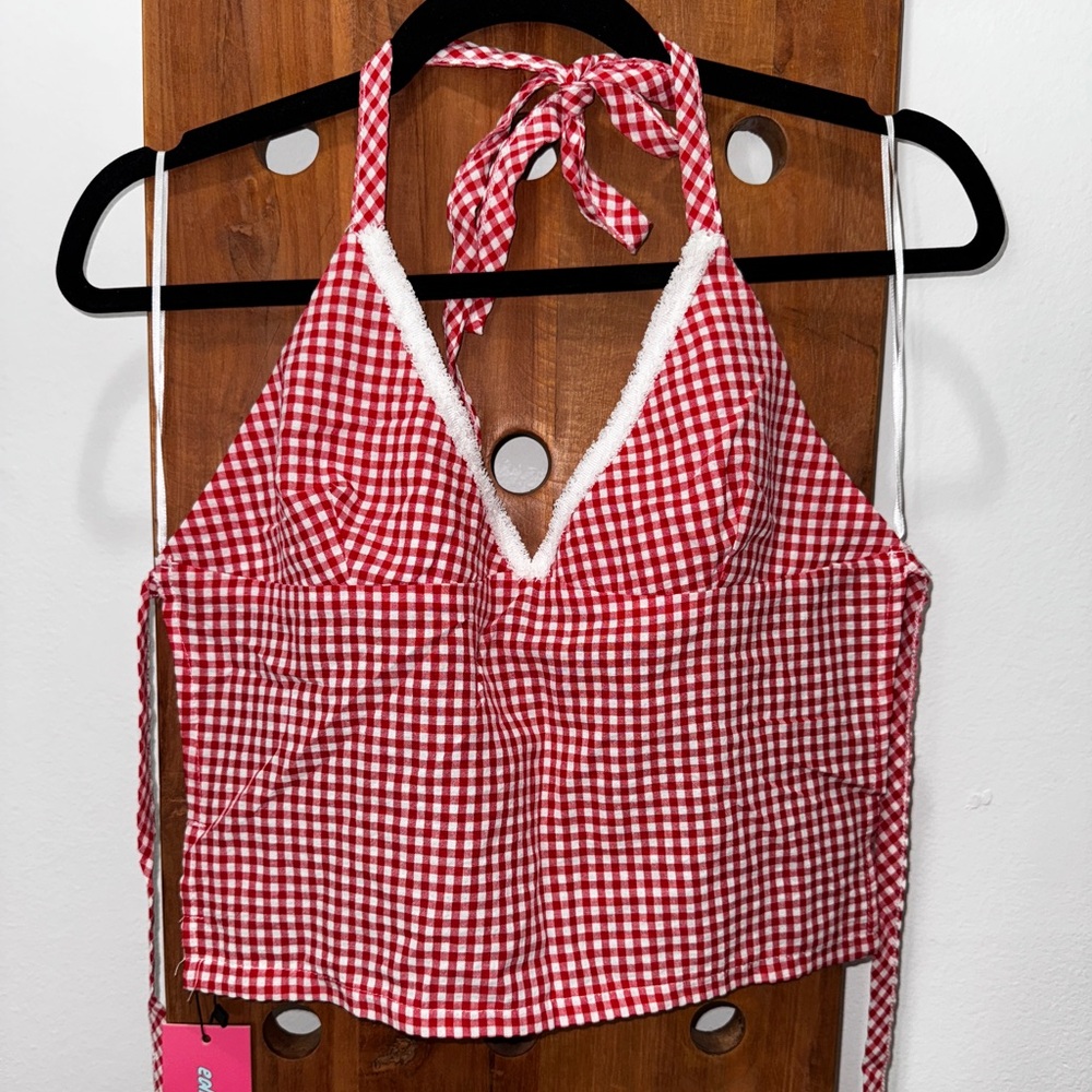 Edikted Charmaine Open Back Gingham Top in Red - Picture 8 of 11
